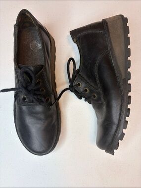 Fly London Black Leather Ruda Lace-Up Oxford Wedge Shoes - Size 40 / US 9